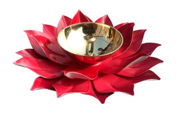 Iron and Brass Kamal Ptta Magenta color Akhand diya size 6 inch 2