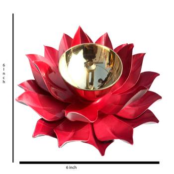 Iron and Brass Kamal Ptta Magenta color Akhand diya size 6 inch 3