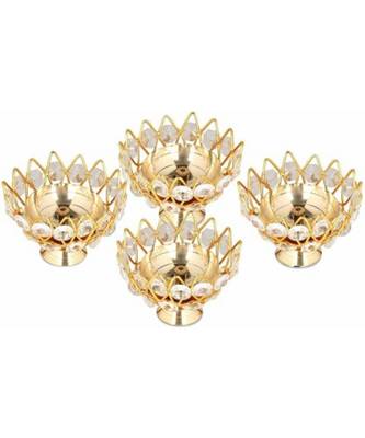 Small Brass and crystal Akhand diya  Bowl style Brass Table Diya Set 4 (Height: 1.9 inch) 1