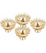 Small Brass and crystal Akhand diya  Bowl style Brass Table Diya Set 4 (Height: 1.9 inch)