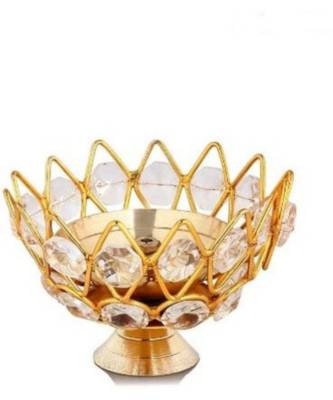 Small Brass and crystal Akhand diya  Bowl style Brass Table Diya (Height: 1.9 inch) 1