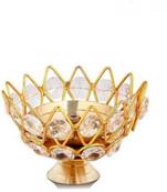 Small Brass and crystal Akhand diya  Bowl style Brass Table Diya (Height: 1.9 inch)