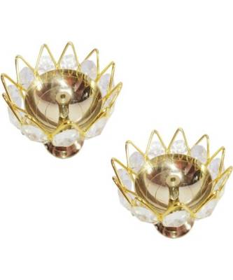 Small Brass and crystal Akhand diya  Bowl style Brass Table Diya Set of 2(Height: 1.9 inch) 1