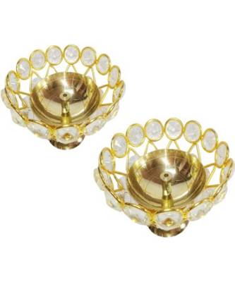 Medium Brass and crystal Akhand diya  Bowl style Brass Table Diya Set of 2 (Height: 3 inch) 1