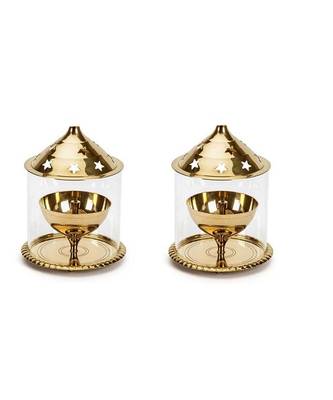 Brass Golden  Akhand Diya Big Oil Puja Lamp 4.8 inch Set of 2 1