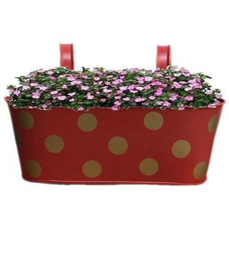 Metal Red Oval Shape Railing Planter ,Railing Flower Garden Pots and Wall Planters for Balcony 1