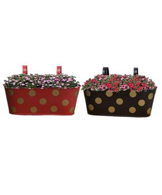 Metal Oval Shape Railing Planter ,Railing Flower Garden Pots and Wall Planters for Balcony Set Of 2 (Red And Brown) 1