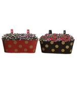 Metal Oval Shape Railing Planter ,Railing Flower Garden Pots and Wall Planters for Balcony Set Of 2 (Red And Brown)