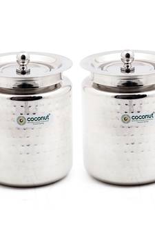 Hammered Ghee Pot / Oil Pot with Lid - Set of 2 Pieces - 750 ML Each
