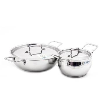 Rexona Pot & Kadai with Lids - Thick Triply Bottom Cookware & Serveware - 1000ML & 1500ML - Set of 2 1