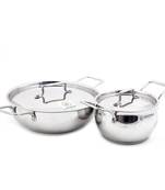 Rexona Pot & Kadai with Lids - Thick Triply Bottom Cookware & Serveware - 1000ML & 1500ML - Set of 2