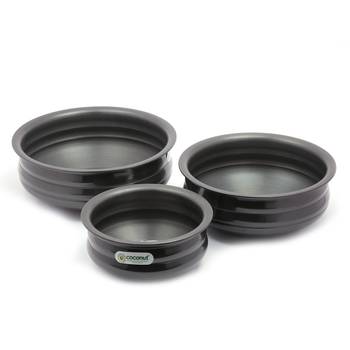 Coconut Hard Anodised Urli Pot Ringer Shape Cookware Set of 3 - Capacity -1L , 1.4L & 1.9L  , Black 1
