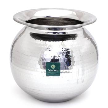 Coconut Stainless Steel Hammered 18 Guage Round Pot Container / Handi - 1 Unit (Diamater -8 Inches) 7000ML 1