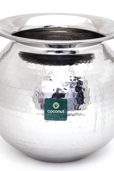 Coconut Stainless Steel Hammered 18 Guage Round Pot Container / Handi - 1 Unit (Diamater -8 Inches) 7000ML