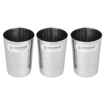 Coconut Stainless Steel B7 Amitabh Water Glasses - Set of 3 (200 ML Each Glass) 2