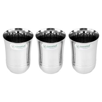 Coconut Stainless Steel B2 Plain Water Glasses - Set of 3 - Capacity - 300ML Each Glass 2
