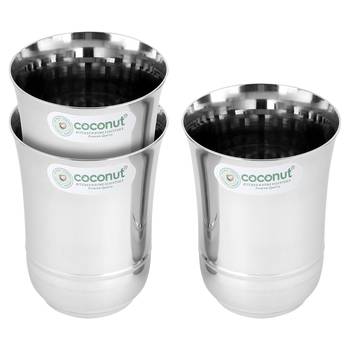 Coconut Stainless Steel B2 Plain Water Glasses - Set of 3 - Capacity - 300ML Each Glass 3