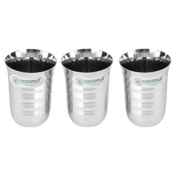Coconut Stainless Steel A1 Water Glasses - Set of 3 - Capacity - 350ML Each Glass 2