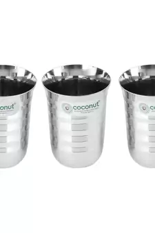 Coconut Stainless Steel A1 Water Glasses - Set of 3 - Capacity - 350ML Each Glass