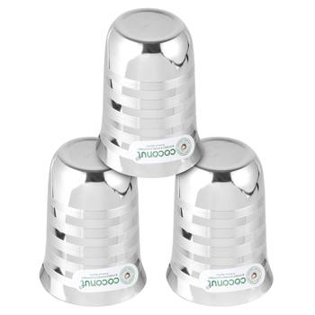 Coconut Stainless Steel A1 Water Glasses - Set of 3 - Capacity - 350ML Each Glass 3