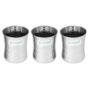 Coconut Stainless Steel A14 Nexa Hammered Glasses - Set of 3 - Capacity - 250 ML Each Glass 1