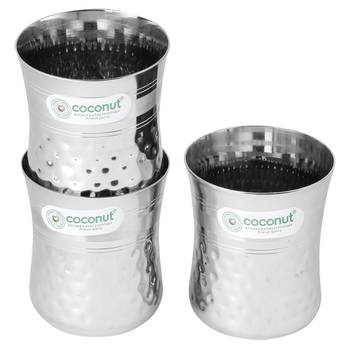 Coconut Stainless Steel A14 Nexa Hammered Glasses - Set of 3 - Capacity - 250 ML Each Glass 2