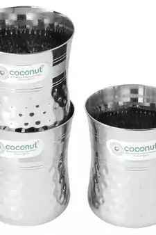 Coconut Stainless Steel A14 Nexa Hammered Glasses - Set of 3 - Capacity - 250 ML Each Glass