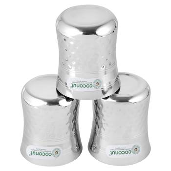 Coconut Stainless Steel A14 Nexa Hammered Glasses - Set of 3 - Capacity - 250 ML Each Glass 3
