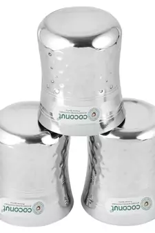Coconut Stainless Steel A14 Nexa Hammered Glasses - Set of 3 - Capacity - 250 ML Each Glass