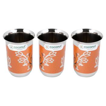 Coconut Stainless Steel Orange Saiba Water Glass Set of 3 - Diameter 8 cm - Capacity - 250ML Each Glass 1