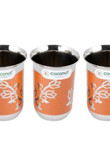 Coconut Stainless Steel Orange Saiba Water Glass Set of 3 - Diameter 8 cm - Capacity - 250ML Each Glass