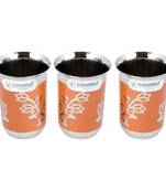 Coconut Stainless Steel Orange Saiba Water Glass Set of 3 - Diameter 8 cm - Capacity - 250ML Each Glass