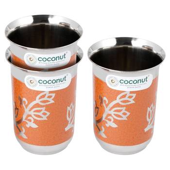 Coconut Stainless Steel Orange Saiba Water Glass Set of 3 - Diameter 8 cm - Capacity - 250ML Each Glass 2