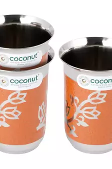 Coconut Stainless Steel Orange Saiba Water Glass Set of 3 - Diameter 8 cm - Capacity - 250ML Each Glass