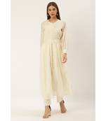 Ritu Kumar Off White Full Sleeve Long Solid Dress Kurta With Embroidery And Cotton Inner And Trouser