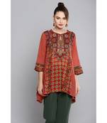 Ritu Kumar Red Round Neck 3/4 Sleeve Short Printed Kurti