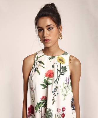 PS Pret by Payal Singhal Ivory Printed Art Crepe Kurta with Lilac Printed Art Crepe Low Crotch Pant 4