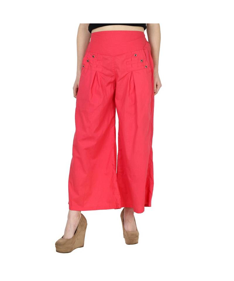 Women's red plain Cotton palazzo pants Sritika 3301475