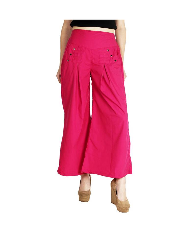 Women's magenta plain Cotton palazzo pants