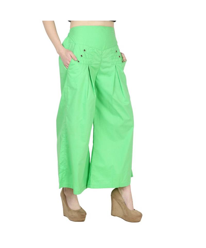 Women's green plain Cotton palazzo pants Sritika 3301484