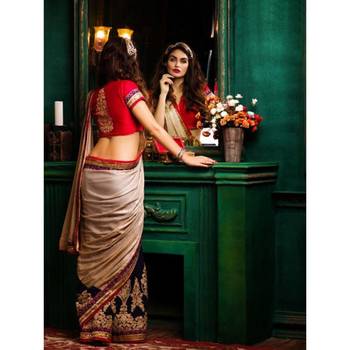 Gold embroidered georgette saree with blouse 2