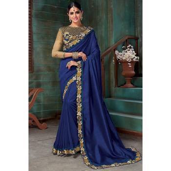 Blue embroidered georgette saree with blouse 3