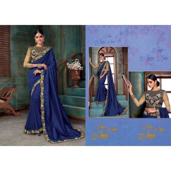 Blue embroidered georgette saree with blouse 4