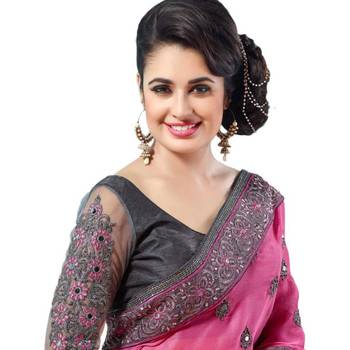 Pink embroidered georgette saree with blouse 2