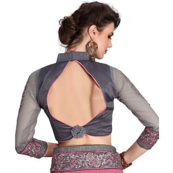 Pink embroidered georgette saree with blouse 3