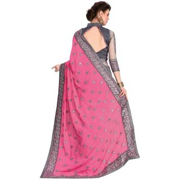 Pink embroidered georgette saree with blouse 5
