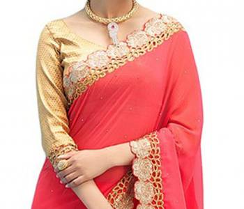 Pink embroidered georgette saree with blouse 2