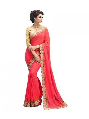Pink embroidered georgette saree with blouse 4