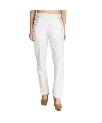 Women's white plain Cotton palazzo pants 2