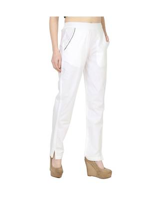 Women's white plain Cotton palazzo pants 3